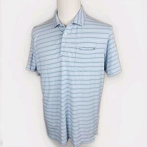 Tasc Performance Polo Shirt Men XL Blue Striped L/S Bamboo Blend Stretch
